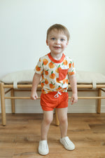 Load image into Gallery viewer, Peaches Bamboo Varsity Short Set - T-shirt &amp; Shorts
