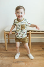 Load image into Gallery viewer, Dino Bamboo Varsity Short Set - T-shirt &amp; Shorts
