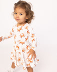 Orange Crab Bamboo Long Sleeve Twirl Dress