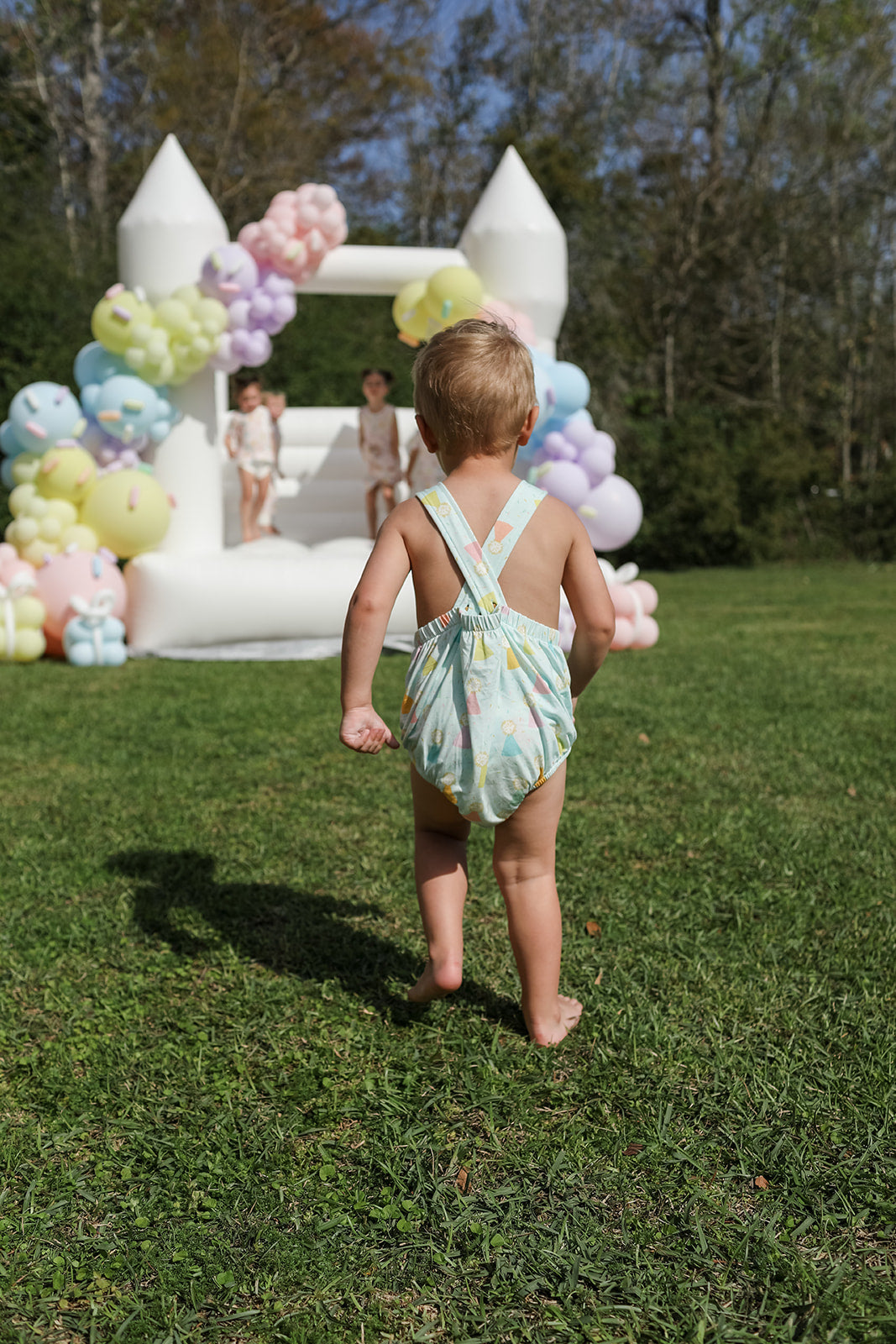 Blue Birthday Print Bamboo Sun Bubble with Adjustable Straps