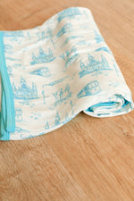 Load image into Gallery viewer, Blue Toile Bamboo Swaddle Blanket
