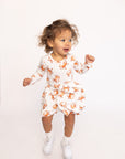 Orange Crab Bamboo Long Sleeve Twirl Dress