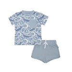 Load image into Gallery viewer, Blue Oyster Bamboo Varsity Short Set - T-shirt &amp; Shorts
