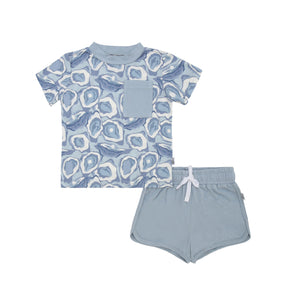 Blue Oyster Bamboo Varsity Short Set - T-shirt & Shorts