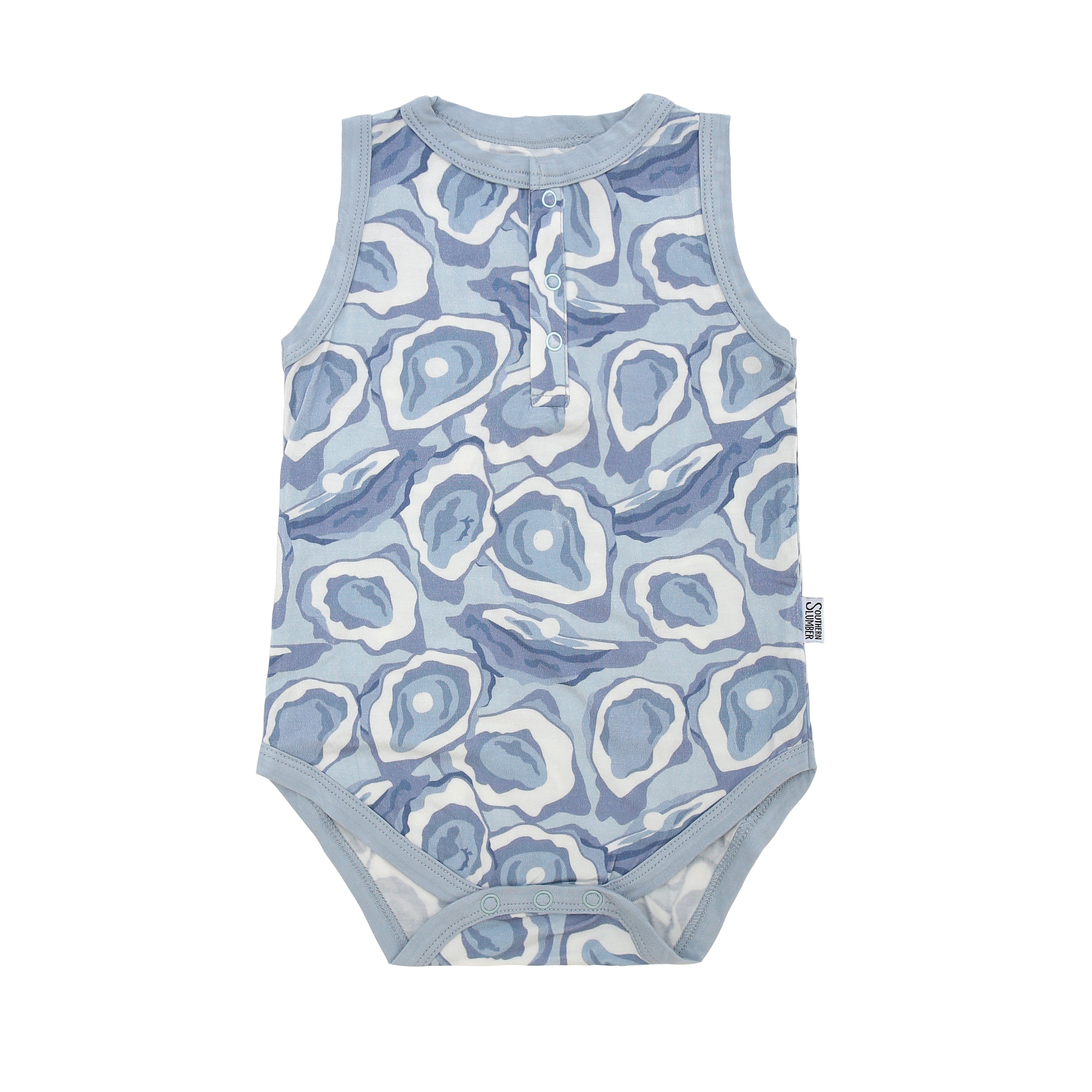 Blue Oyster Bamboo Henley Onesie with Snaps