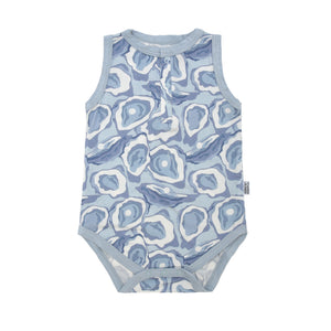 Blue Oyster Bamboo Henley Onesie with Snaps