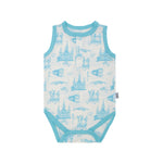 Load image into Gallery viewer, Blue Toile Bamboo Henley Onesie with Snaps
