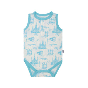 Blue Toile Bamboo Henley Onesie with Snaps