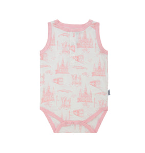 Pink Toile Bamboo Henley Onesie with Snaps