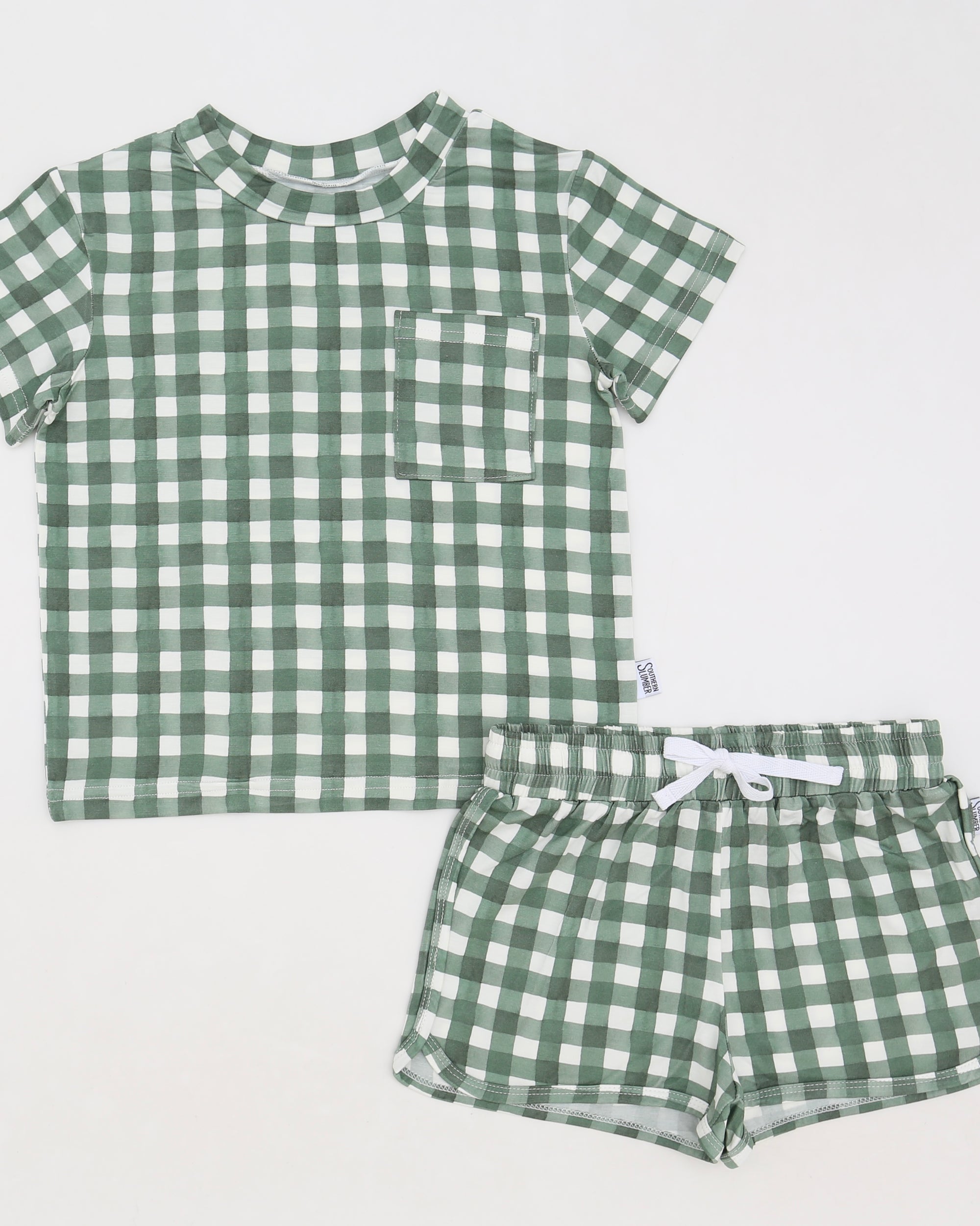 Green Gingham Bamboo Varsity Short Set - T-shirt &amp; Shorts