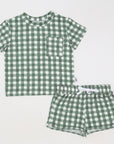 Green Gingham Bamboo Varsity Short Set - T-shirt & Shorts