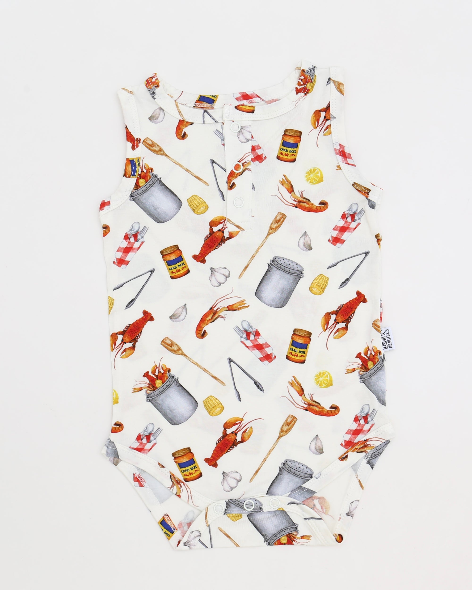 Crawfish Boil Bamboo Henley Onesie with Snaps