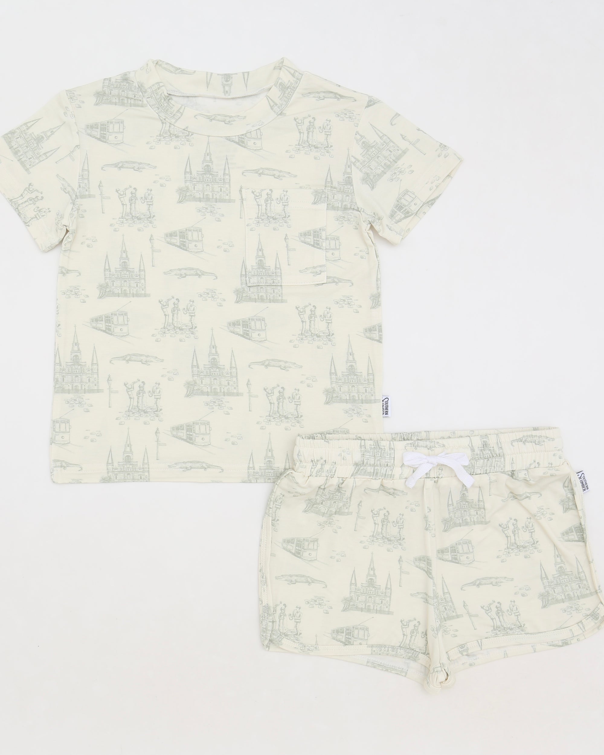 Sage Toile Bamboo Varsity Short Set - T-shirt &amp; Shorts