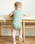 Green Gingham Bamboo Henley Onesie with Snaps