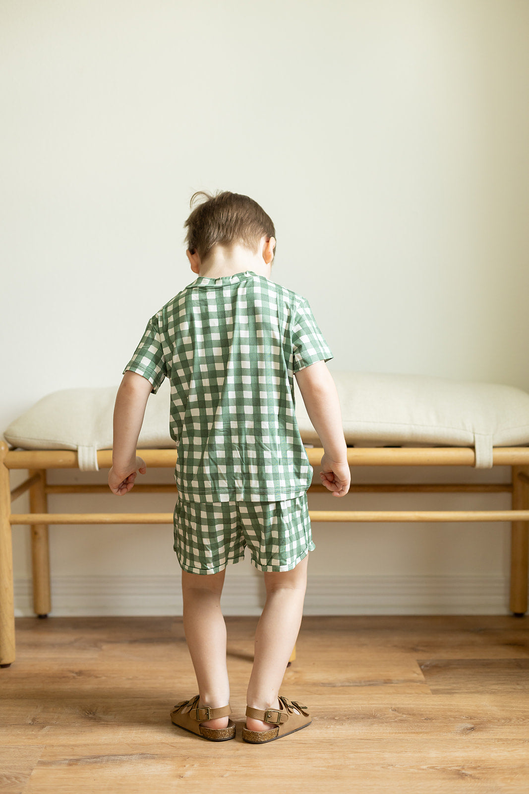 Green Gingham Bamboo Varsity Short Set - T-shirt &amp; Shorts
