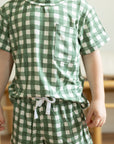 Green Gingham Bamboo Varsity Short Set - T-shirt & Shorts