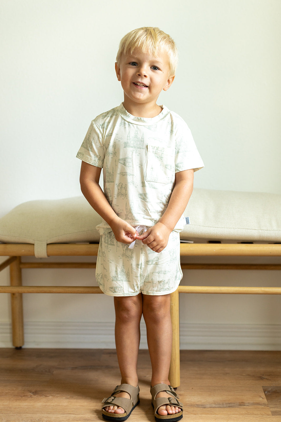 Sage Toile Bamboo Varsity Short Set - T-shirt &amp; Shorts