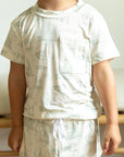 Sage Toile Bamboo Varsity Short Set - T-shirt & Shorts
