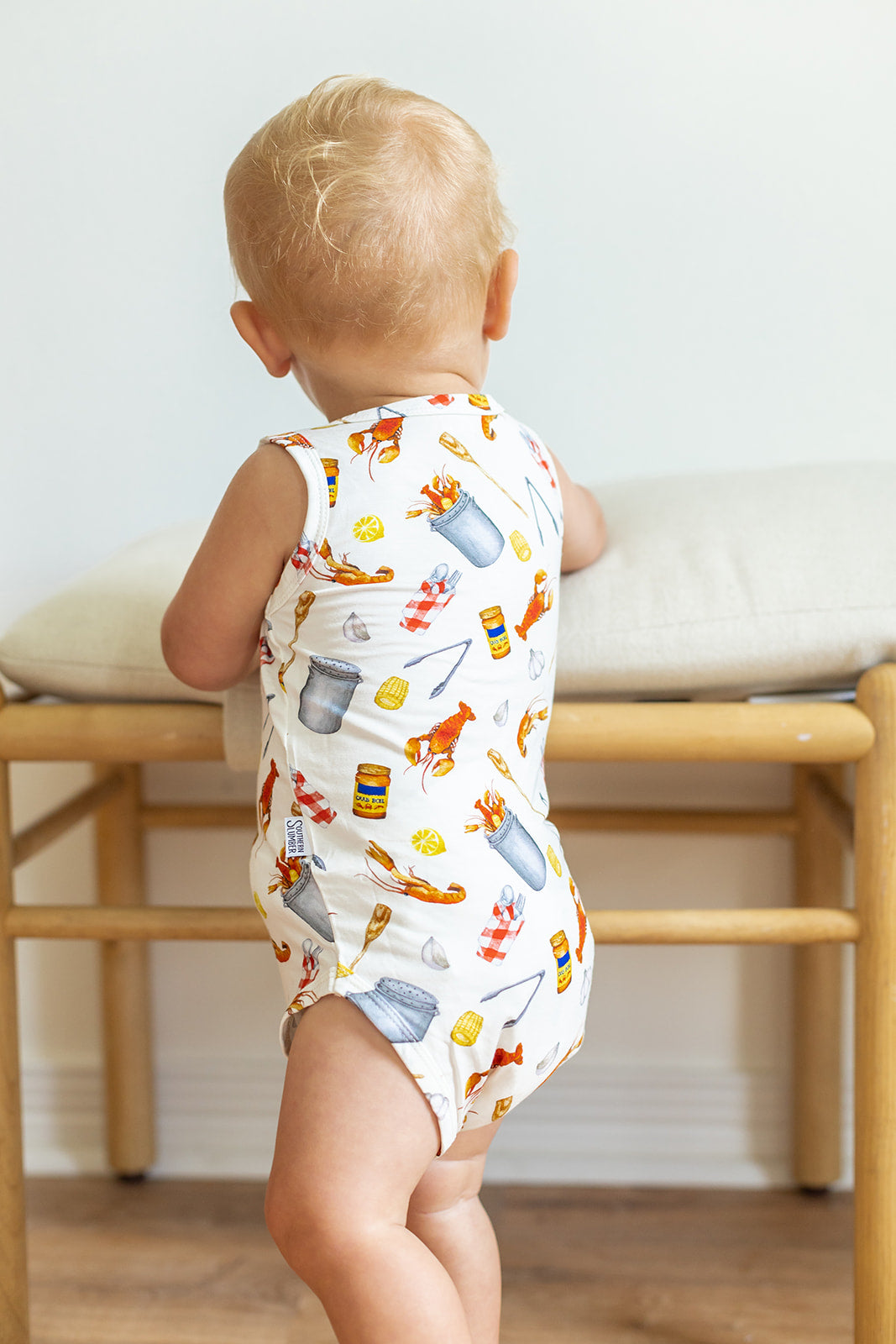 Crawfish Boil Bamboo Henley Onesie with Snaps