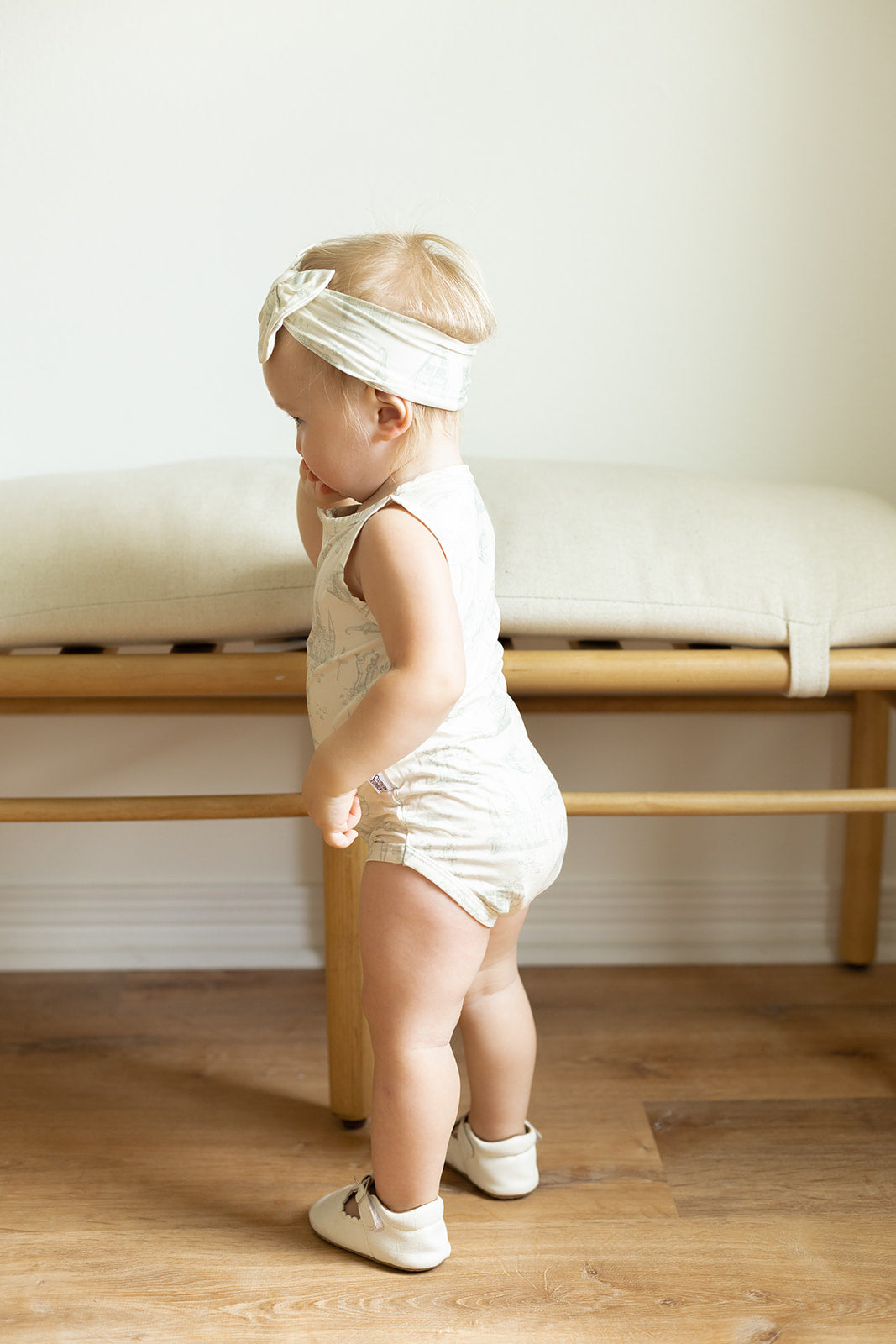 Sage Toile Bamboo Henley Onesie with Snaps