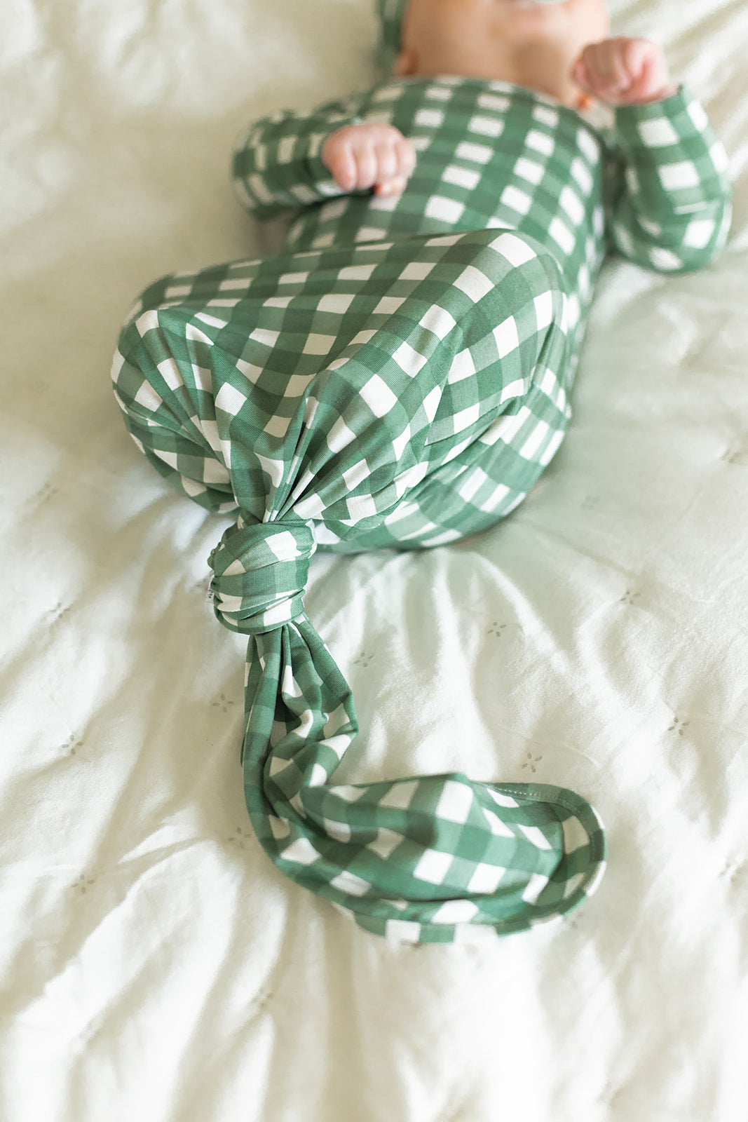 Green Gingham Bamboo Knotted Gown