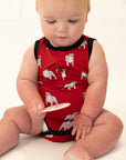 Red Bulldog Bamboo Henley Onesie with Snaps