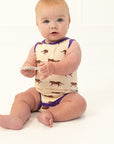 Purple Tiger Bamboo Henley Onesie with Snaps