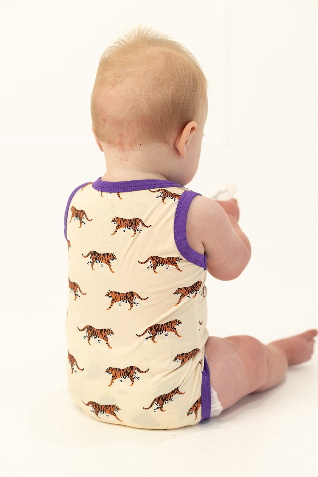 Purple Tiger Bamboo Henley Onesie with Snaps