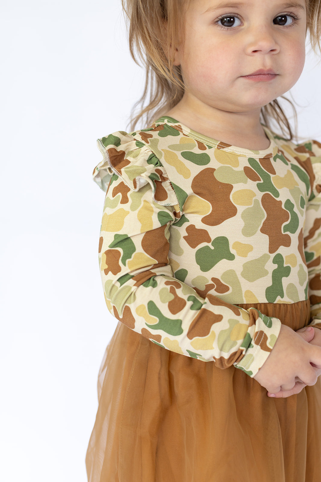Camo Tulle Bamboo Long Sleeve Twirl Dress