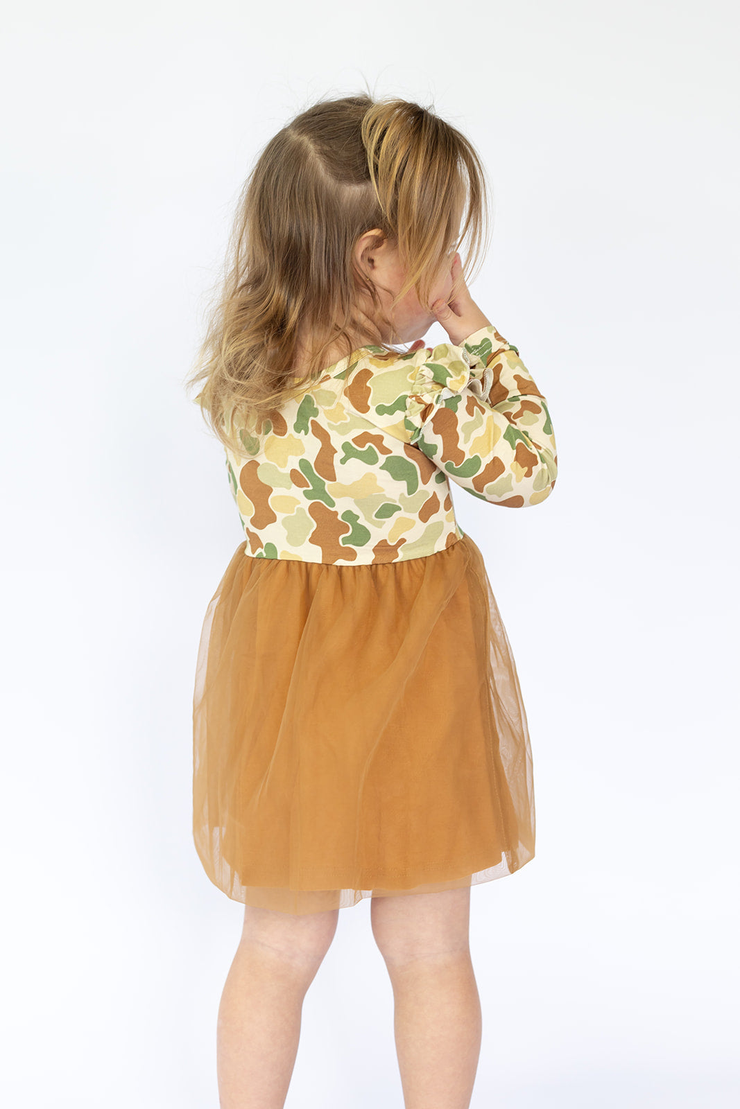 Camo Tulle Bamboo Long Sleeve Twirl Dress