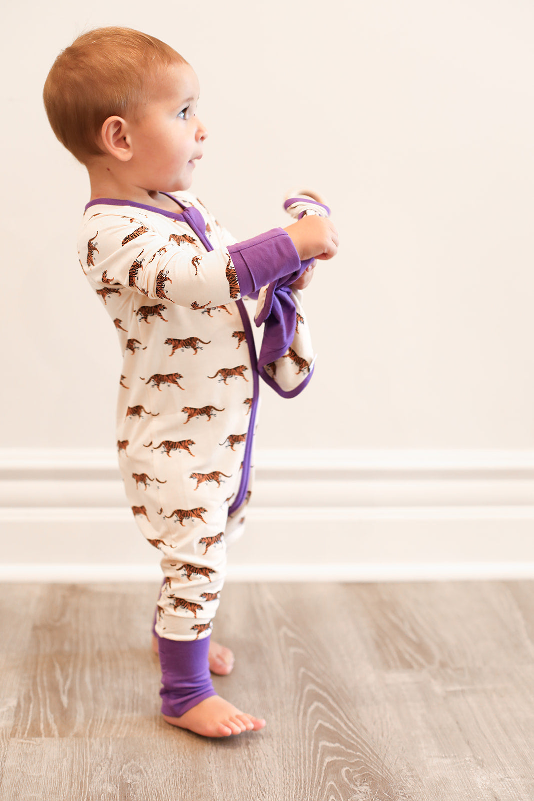 Purple Tiger Bamboo Lovie with Wooden Ring