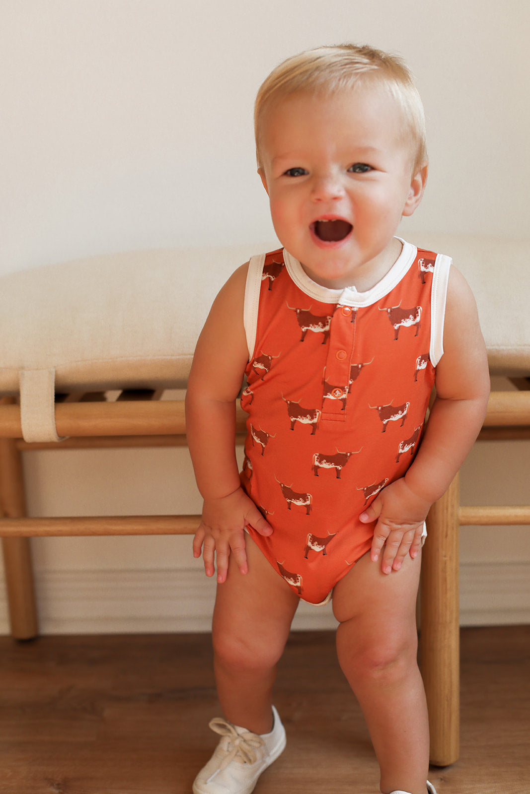 Longhorn Bamboo Henley Onesie with Snaps