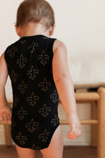 Load image into Gallery viewer, Fleur de lis Bamboo Henley Onesie with Snaps
