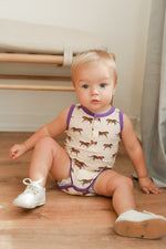 Load image into Gallery viewer, Purple Tiger Bamboo Henley Onesie with Snaps
