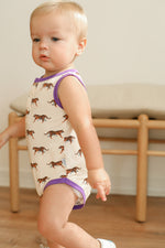 Load image into Gallery viewer, Purple Tiger Bamboo Henley Onesie with Snaps
