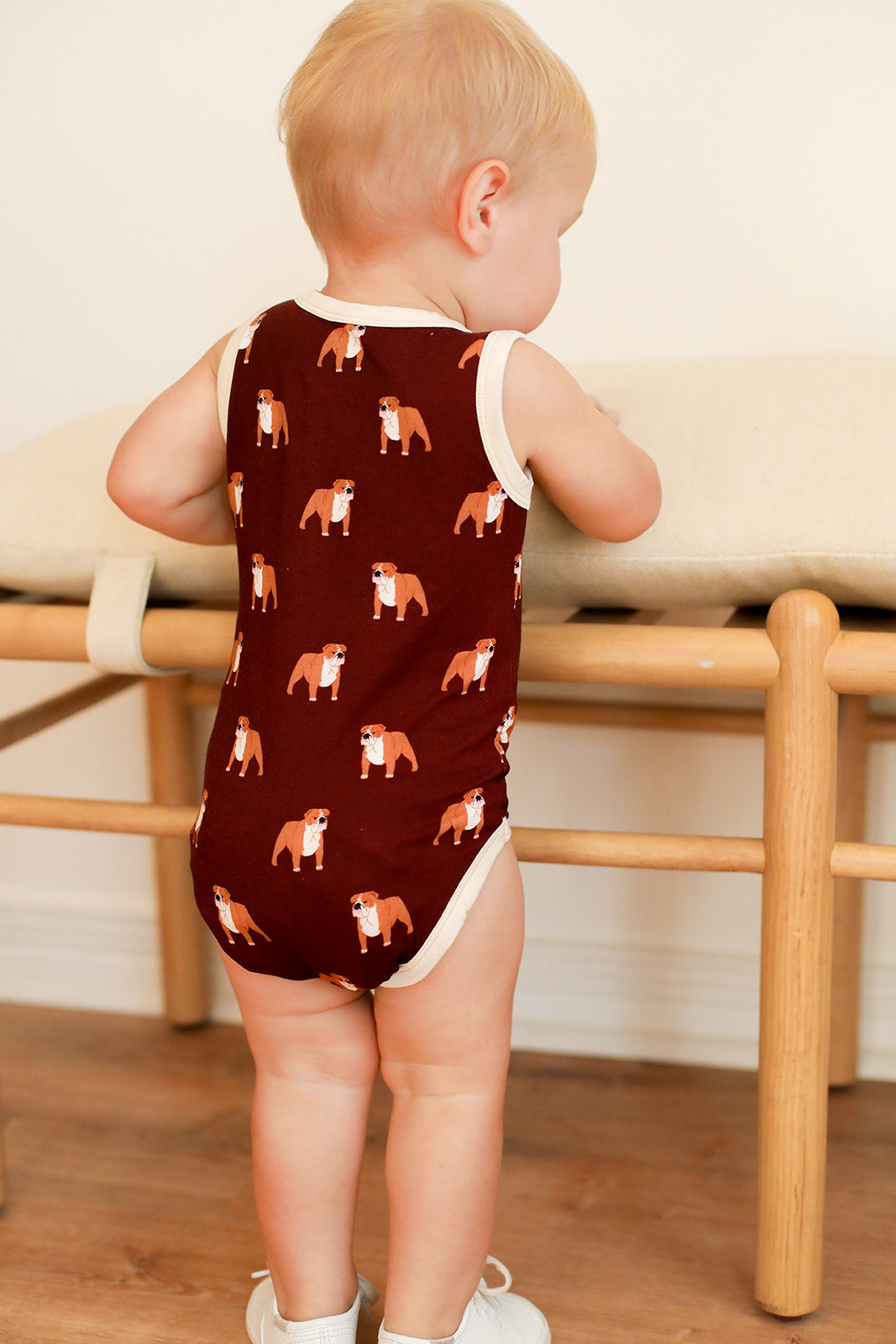 Maroon Bulldog Bamboo Henley Onesie with Snaps