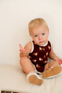 Maroon Bulldog Bamboo Henley Onesie with Snaps