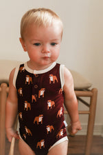 Load image into Gallery viewer, Maroon Bulldog Bamboo Henley Onesie with Snaps
