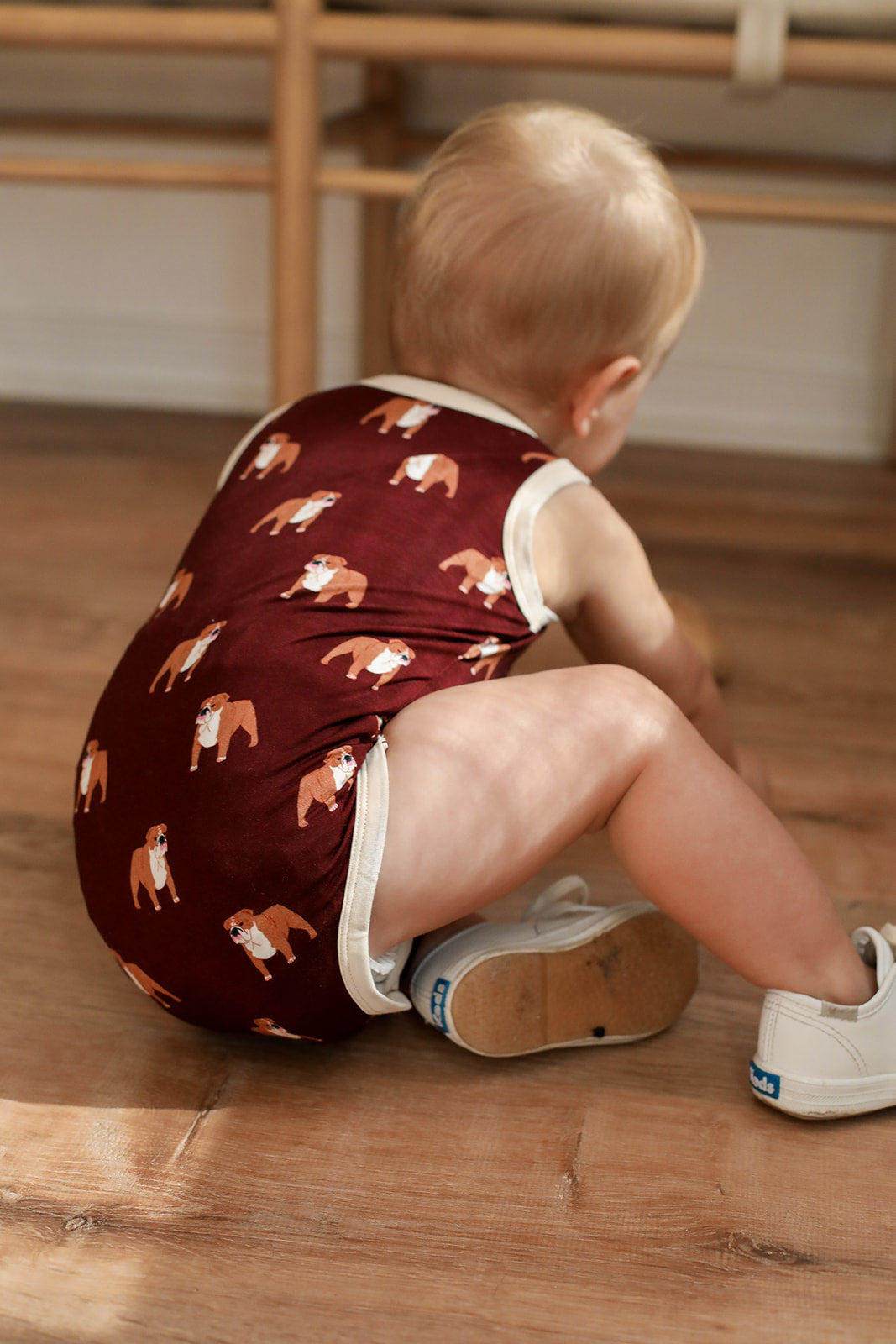 Maroon Bulldog Bamboo Henley Onesie with Snaps