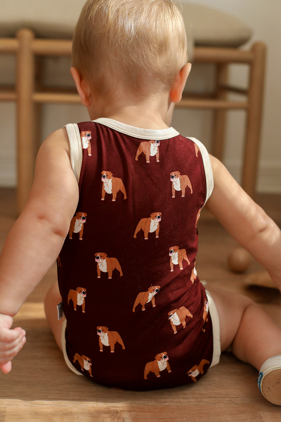 Maroon Bulldog Bamboo Henley Onesie with Snaps