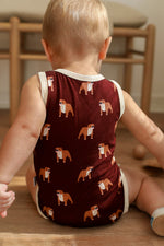 Load image into Gallery viewer, Maroon Bulldog Bamboo Henley Onesie with Snaps
