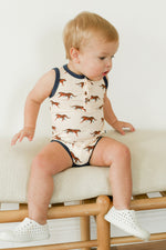 Load image into Gallery viewer, Navy Tiger Bamboo Henley Onesie with Snaps
