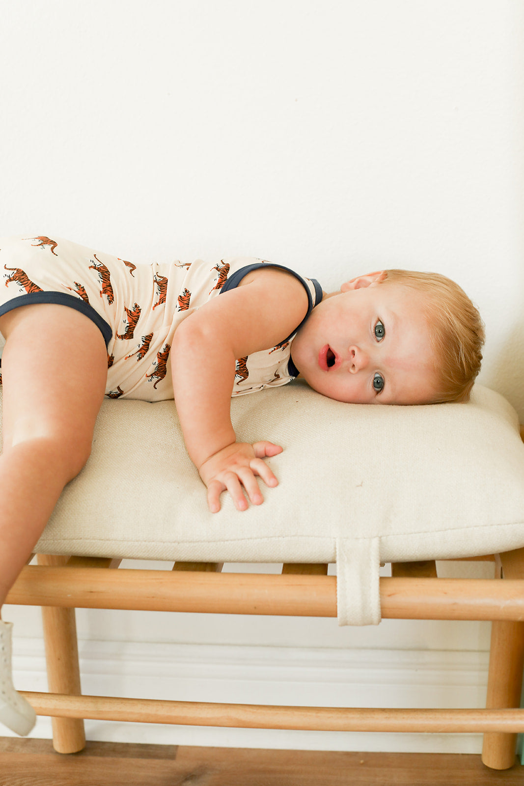 Navy Tiger Bamboo Henley Onesie with Snaps