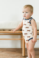 Load image into Gallery viewer, Navy Tiger Bamboo Henley Onesie with Snaps
