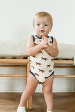 Load image into Gallery viewer, Navy Tiger Bamboo Henley Onesie with Snaps
