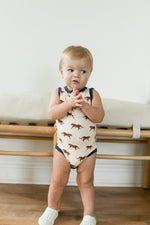 Load image into Gallery viewer, Navy Tiger Bamboo Henley Onesie with Snaps
