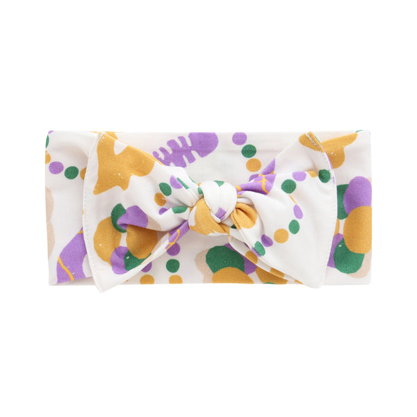 Bow Headband, Super Soft Viscose Bamboo, Mardi Gras Print